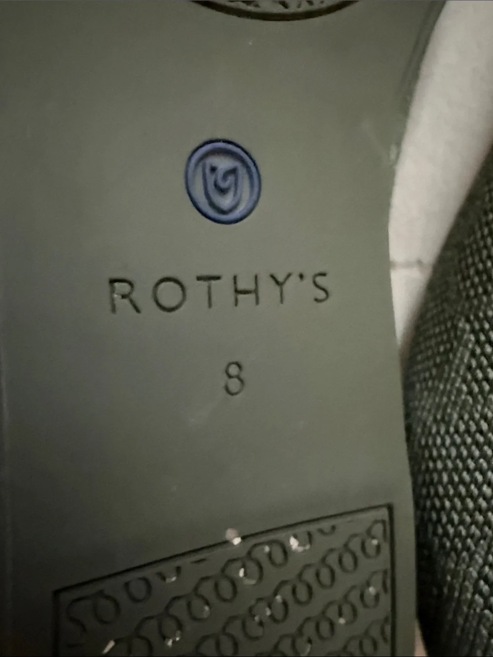 Rothy's Olive Green Knit Slip-On Flats with Blue Trim